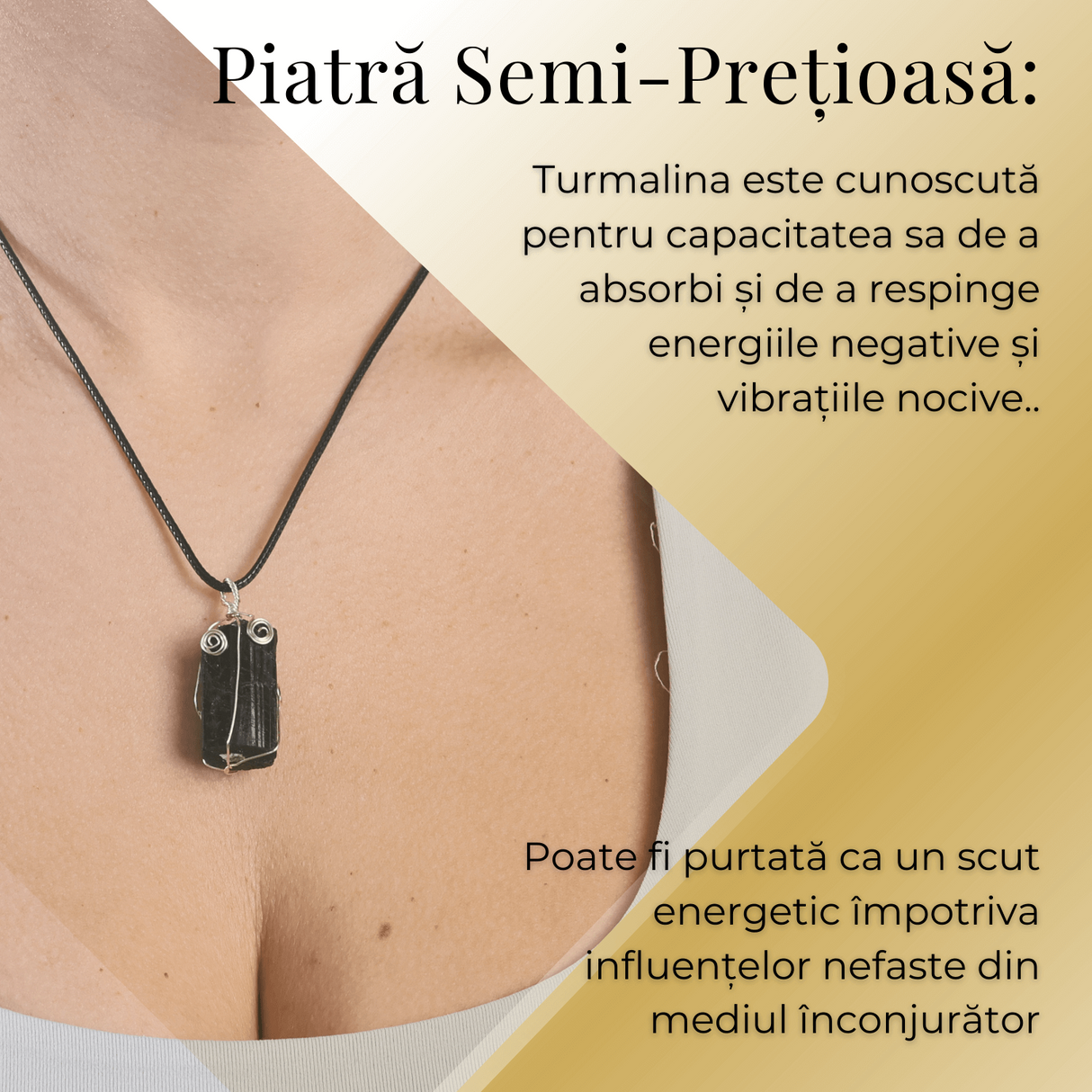 Colier Ajustabil cu Pandantiv din Turmalina Neagra Infasurata in Sarma, 25mm