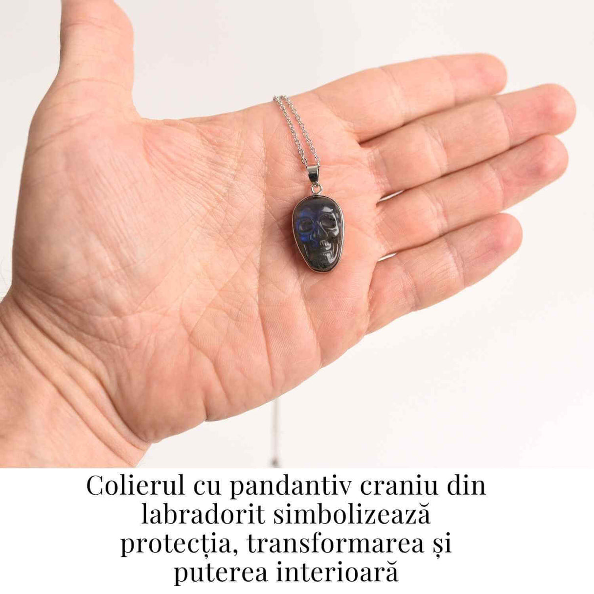 Colier ajustabil craniu labradorit natural, protectie si putere interioara