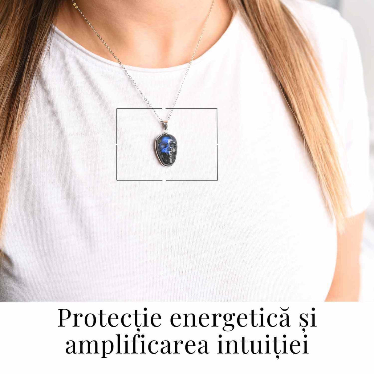 Colier ajustabil craniu labradorit natural, protectie si putere interioara