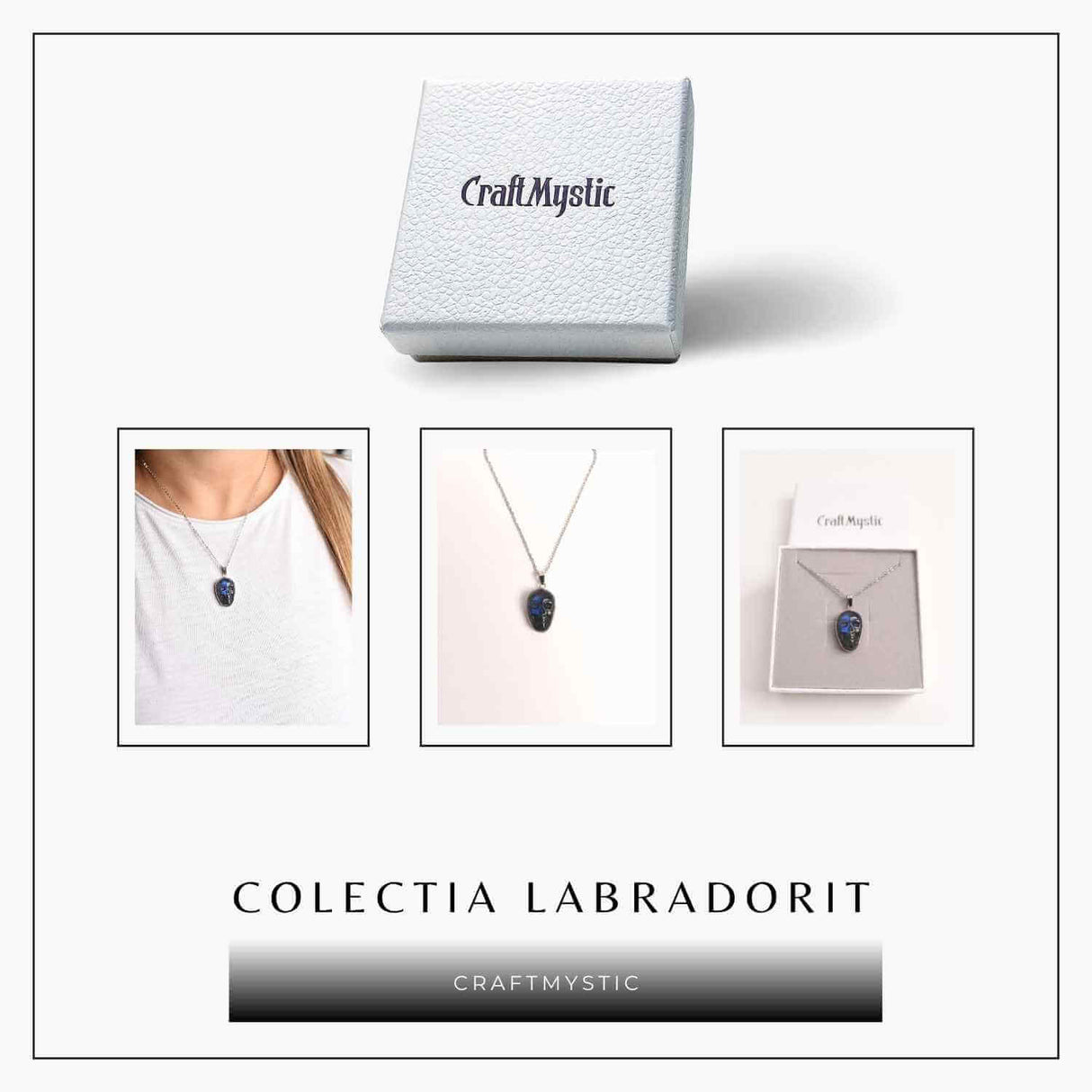 Colier ajustabil craniu labradorit natural, protectie si putere interioara