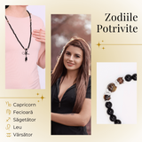 Colier Mala cu 108 Pietre din Obsidian și Ochi de Tigru