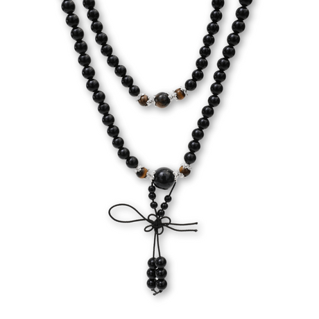 Colier Mala cu 108 Pietre din Obsidian și Ochi de Tigru