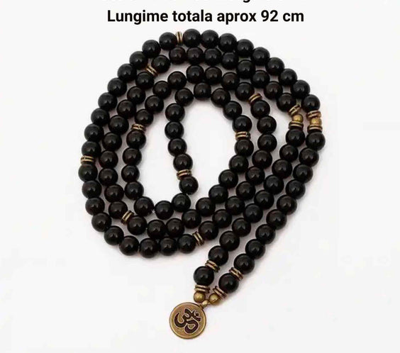 Dubla utilizare Bratara/Colier Mala cu 108 Margele de Obsidian Negru, Bijuterie pentru Meditatie si Yoga