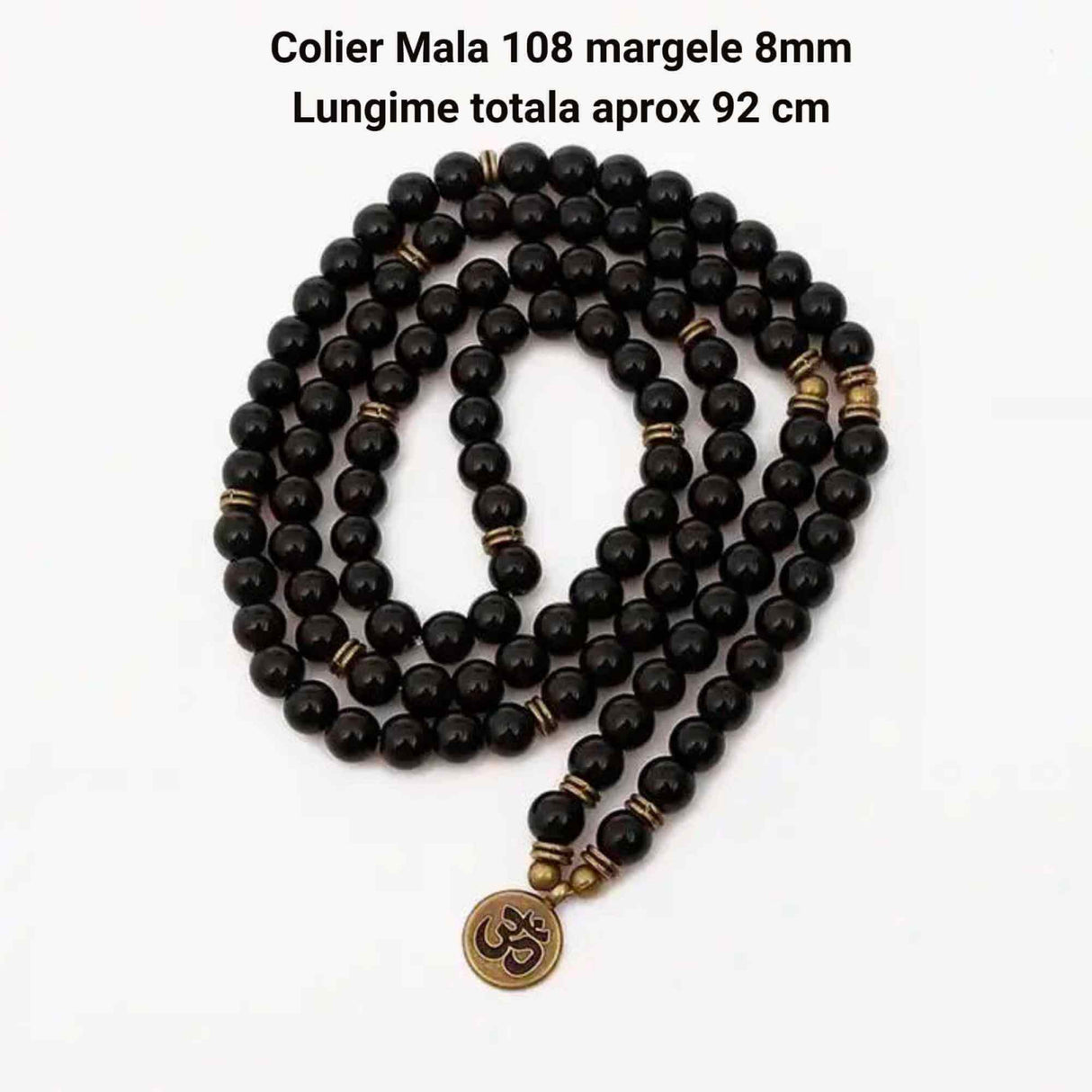 Bratara Colier Mala cu 108 Margele de Obsidian Negru, Bijuterie pentru Meditatie si Yoga
