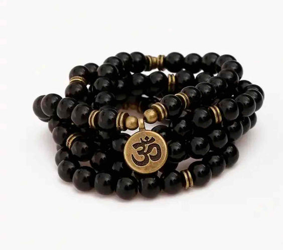 Dubla utilizare Bratara/Colier Mala cu 108 Margele de Obsidian Negru, Bijuterie pentru Meditatie si Yoga
