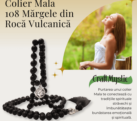Colier Mala din Roca Vulcanica Naturala 8MM cu 108 margele