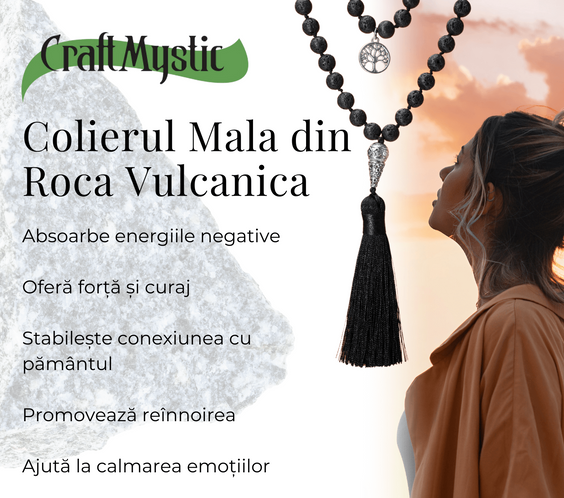 Colier Mala din Roca Vulcanica Naturala 8MM cu 108 margele