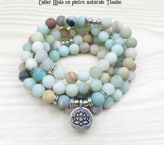 Colier - Bratara Mala cu 108 Margele 8mm din Pietre Naturale Tianhe Claritate Mentala, Protectie energii negative