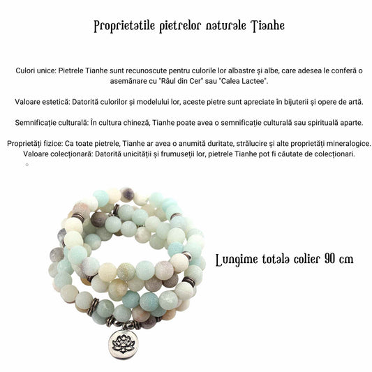 Colier - Bratara Mala cu 108 Margele 8mm din Pietre Naturale Tianhe Claritate Mentala, Protectie energii negative