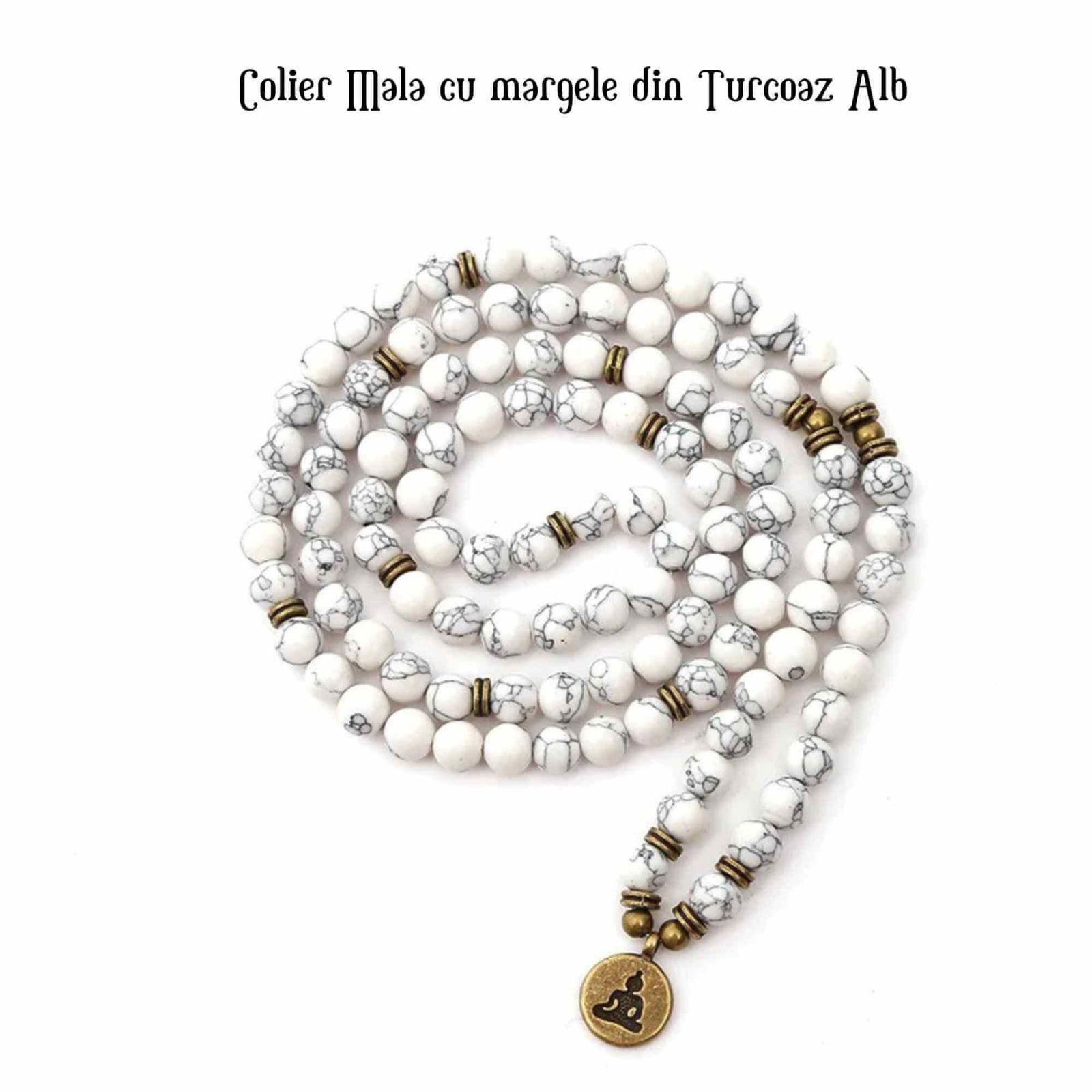Colier-Bratara Mala din Turcoaz Alb cu 108 Margele - Eleganta si Spiritualitate intr-un Singur Accesoriu