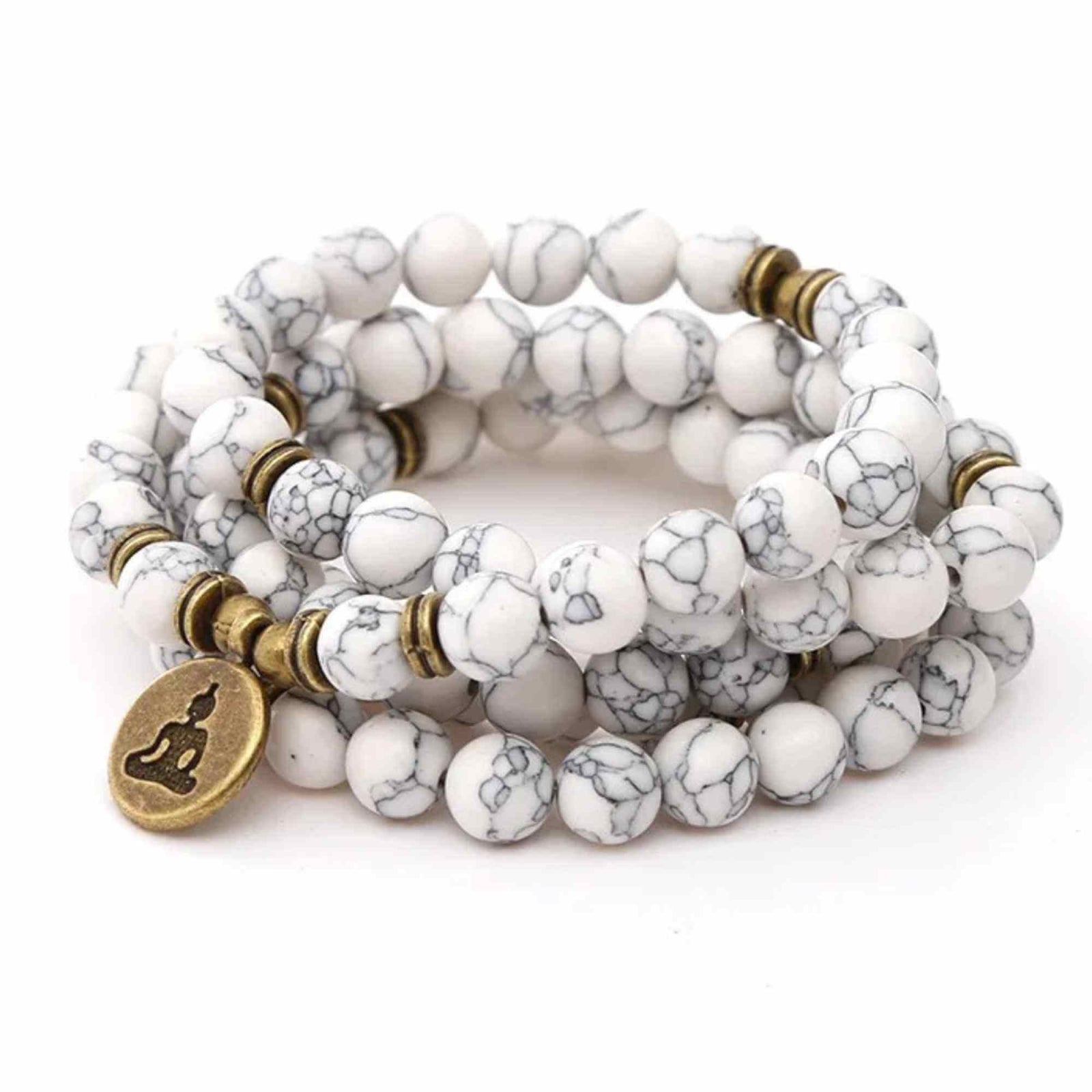 Colier-Bratara Mala din Turcoaz Alb cu 108 Margele - Eleganta si Spiritualitate intr-un Singur Accesoriu