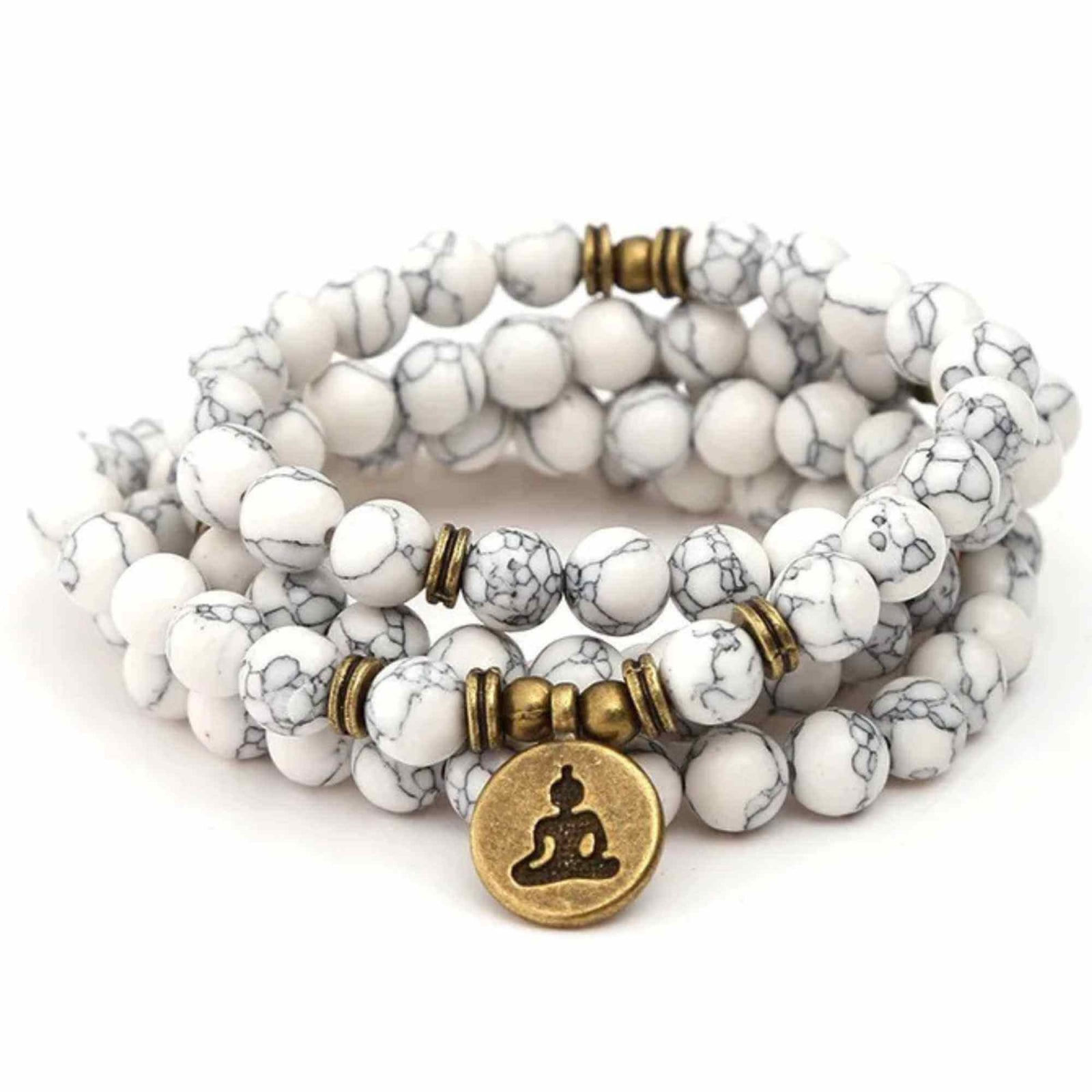 Colier-Bratara Mala din Turcoaz Alb cu 108 Margele - Eleganta si Spiritualitate intr-un Singur Accesoriu