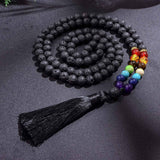Colier Mala Rozariu cu Margele 8mm din Piatra de Lava Neagra Vulcanica si 7 pietre pentru cele 7 chakre