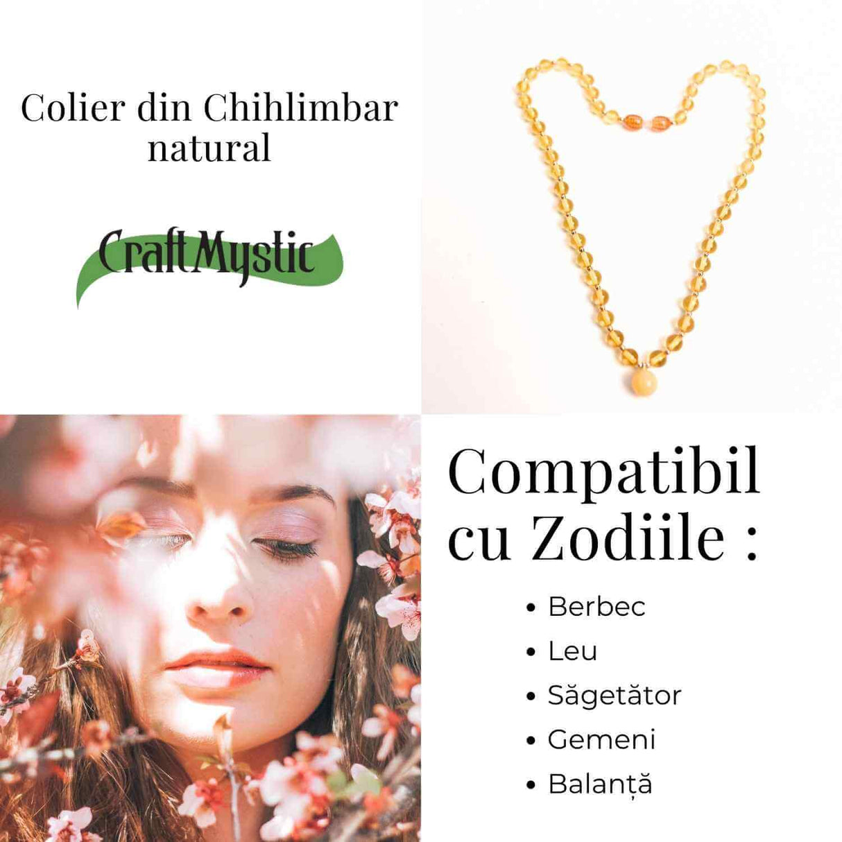 Colier cu Margele Chihlimbar Galben 6mm si Pandantiv 9mm – Protectie si Energizare