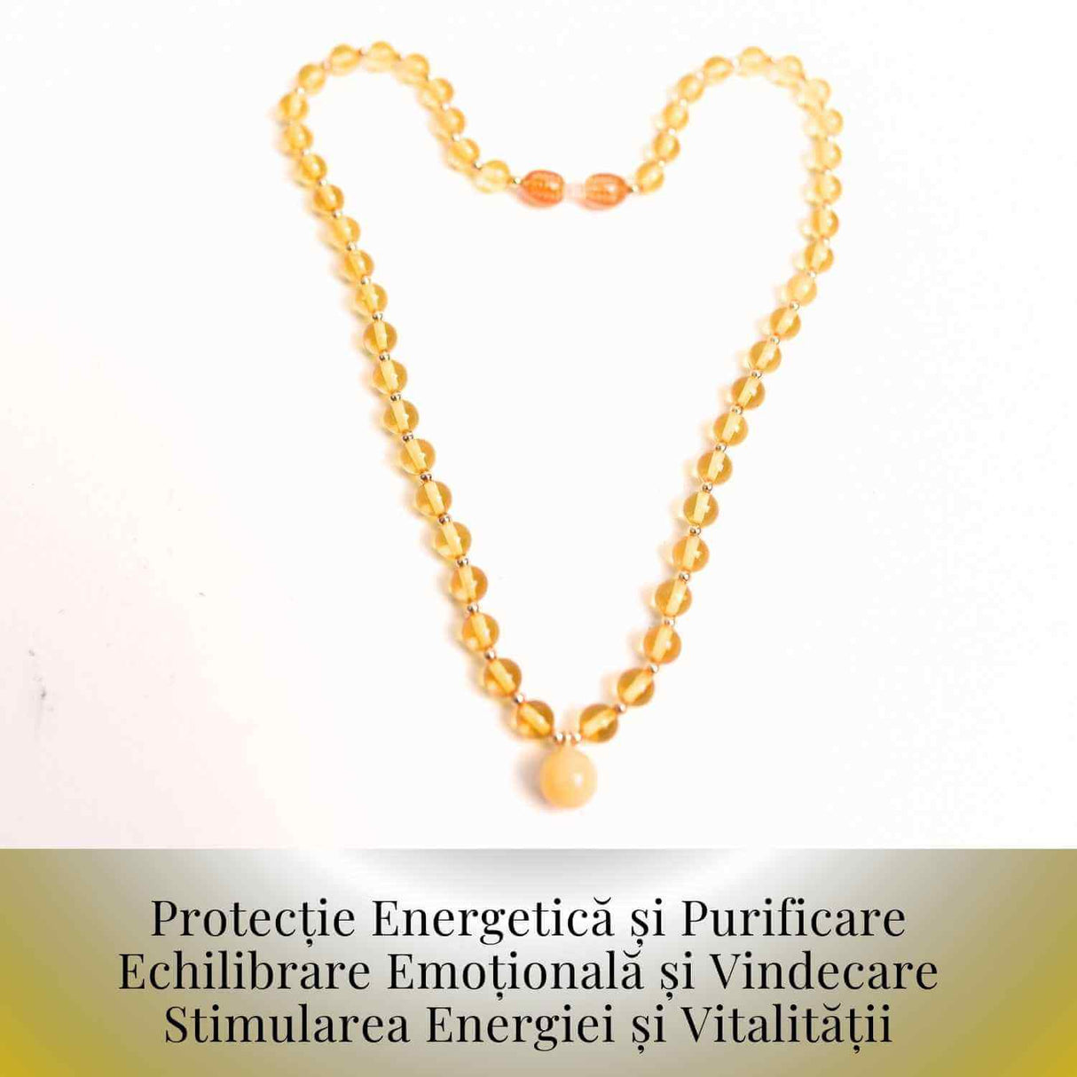 Colier cu Margele Chihlimbar Galben 6mm si Pandantiv 9mm – Protectie si Energizare