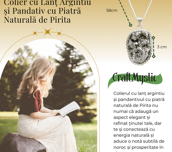 Colier Rafinat cu Piatra Naturala de Pirita 3-4 cm - Imbogateste-ti Viata cu Puterea Piritei