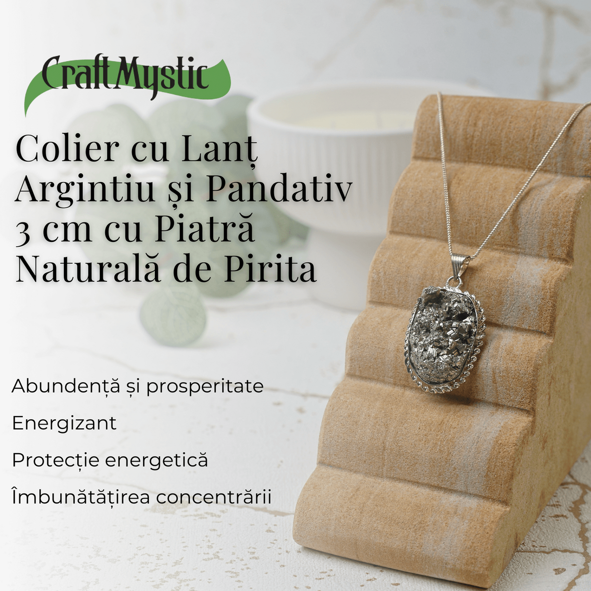 Colier Rafinat cu Piatra Naturala de Pirita 3-4 cm - Imbogateste-ti Viata cu Puterea Piritei