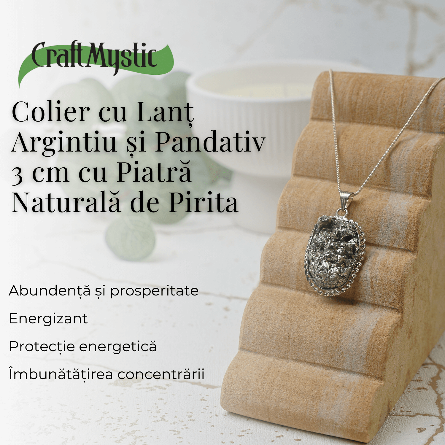 Colier Rafinat cu Piatra Naturala de Pirita 3-4 cm - Imbogateste-ti Viata cu Puterea Piritei