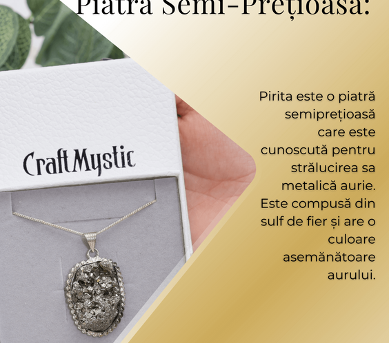 Colier Rafinat cu Piatra Naturala de Pirita 3-4 cm - Imbogateste-ti Viata cu Puterea Piritei
