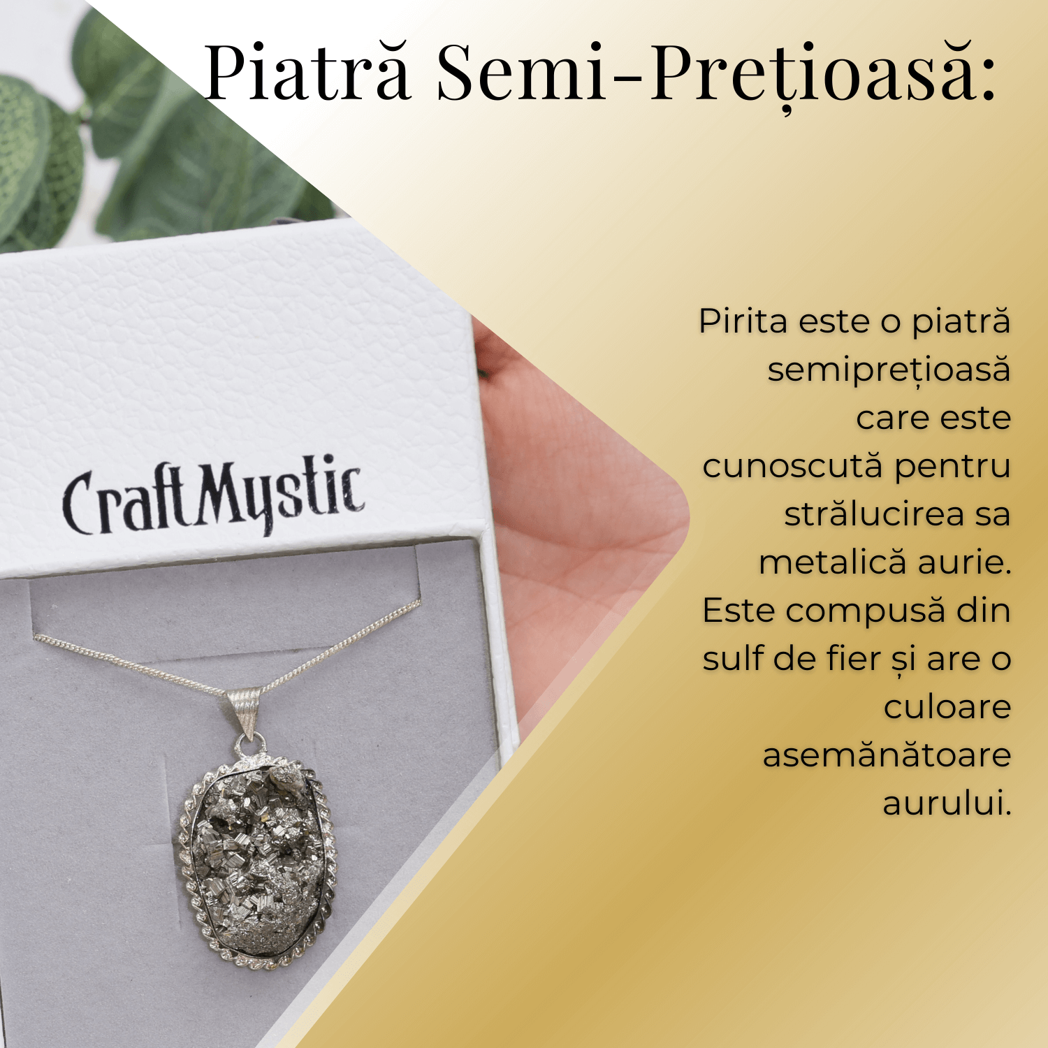 Colier Rafinat cu Piatra Naturala de Pirita 3-4 cm - Imbogateste-ti Viata cu Puterea Piritei