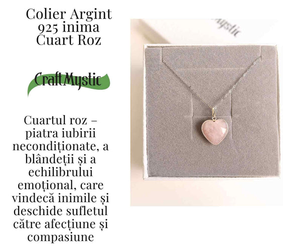 Simbolul Iubirii Pure – Colier Inima Cuart Roz din Argint 925