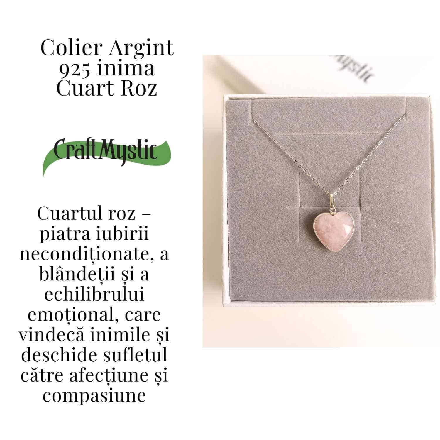 Simbolul Iubirii Pure – Colier Inima Cuart Roz din Argint 925