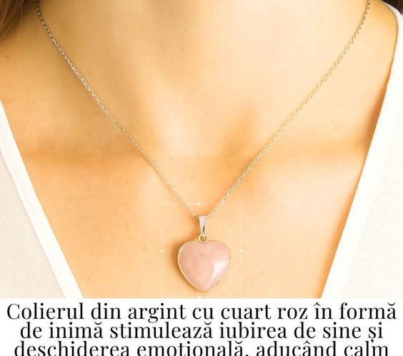 Simbolul Iubirii Pure – Colier Inima Cuart Roz din Argint 925