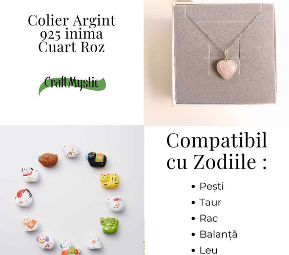 Simbolul Iubirii Pure – Colier Inima Cuart Roz din Argint 925