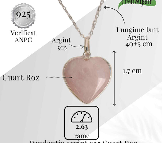 Simbolul Iubirii Pure – Colier Inima Cuart Roz din Argint 925