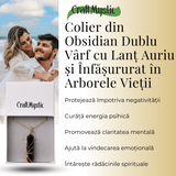 Colier cu Cristal Obsdian si infasurat cu sarma forma Arborele Vietii - Bijuterie Spirituala pentru Femei si Barbati
