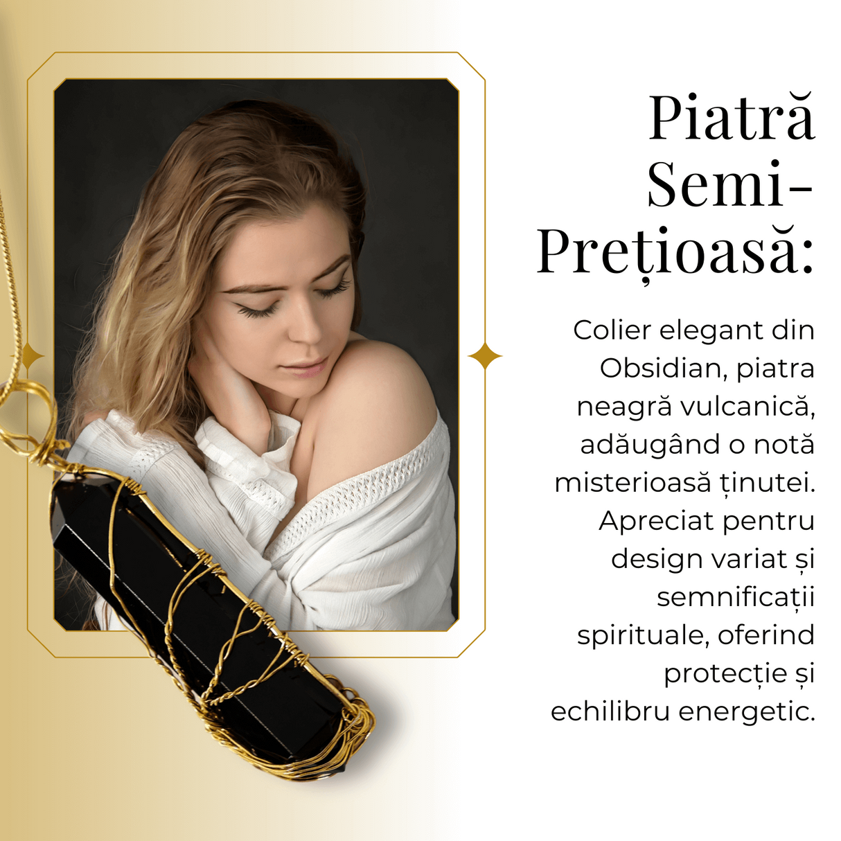 Colier cu Cristal Obsdian si infasurat cu sarma forma Arborele Vietii - Bijuterie Spirituala pentru Femei si Barbati