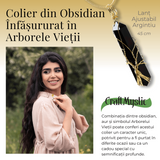 Colier cu Cristal Obsdian si infasurat cu sarma forma Arborele Vietii - Bijuterie Spirituala pentru Femei si Barbati
