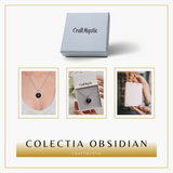 Colier cu Lant Argintiu si Pandantiv Obsidian in Forma de Gogosica, Lungime Totala 50 cm, Diametru Pandantiv 20 mm
