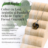 Colier cu Lant Argintiu si Pandantiv Ochi de Tigru in Forma de Gogosica, Lungime Totala 50 cm, Diametru Pandantiv 20 mm