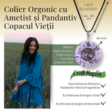 Colier Orgonic Reglabil cu Pietre de Ametist si Simbolul Arborele Vietii