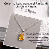 Colier cu Pandantiv Argintiu 15mm in Forma Dreptunghiulara cu Citrin Natural Fatetat - Energie si Prosperitate