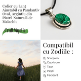 Colier ajustabil cu pandantiv oval din Malachit Natural – Protectie si Echilibru Energetic
