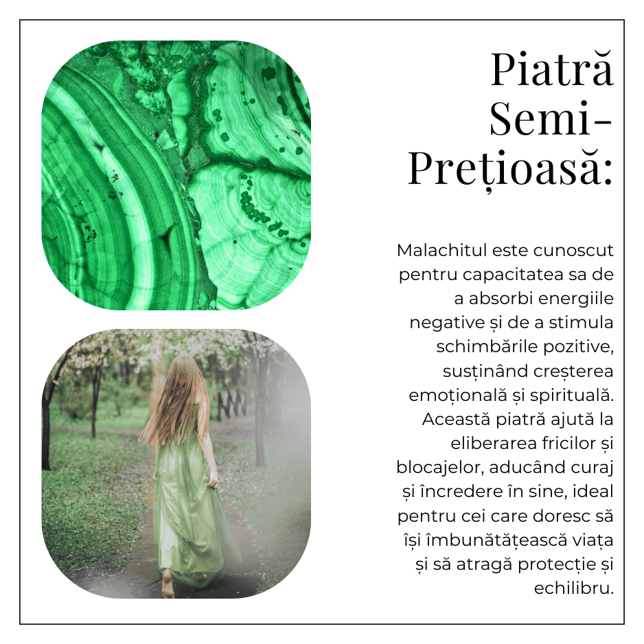Colier ajustabil cu pandantiv oval din Malachit Natural – Protectie si Echilibru Energetic