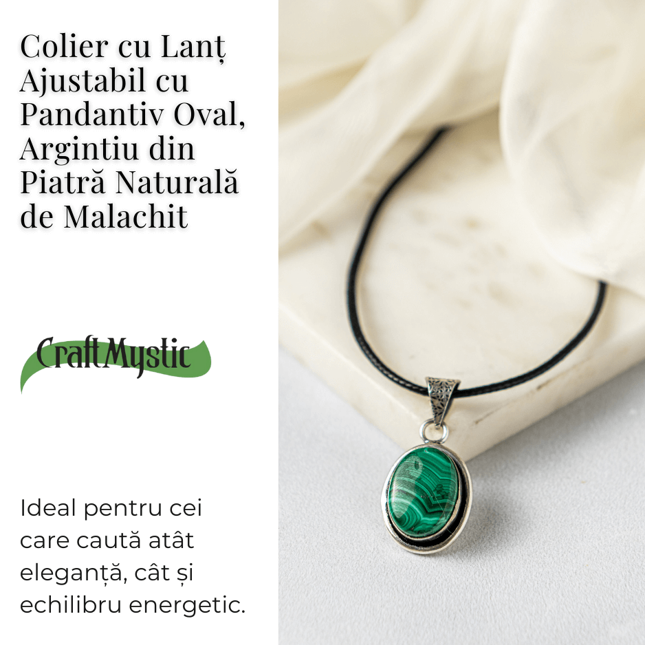 Colier ajustabil cu pandantiv oval din Malachit Natural – Protectie si Echilibru Energetic