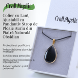 Colier ajustabil cu pandantiv strop de ploaie auriu Obsidian - Protectie si Claritate