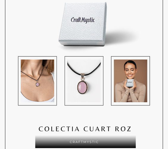 Colier reglabil cu pandantiv oval Cuart Roz – Dragoste si Echilibru Emotional