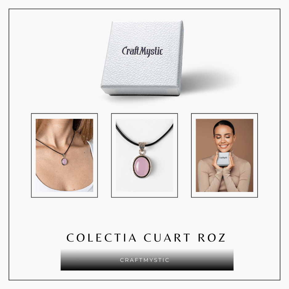 Colier reglabil cu pandantiv oval Cuart Roz – Dragoste si Echilibru Emotional
