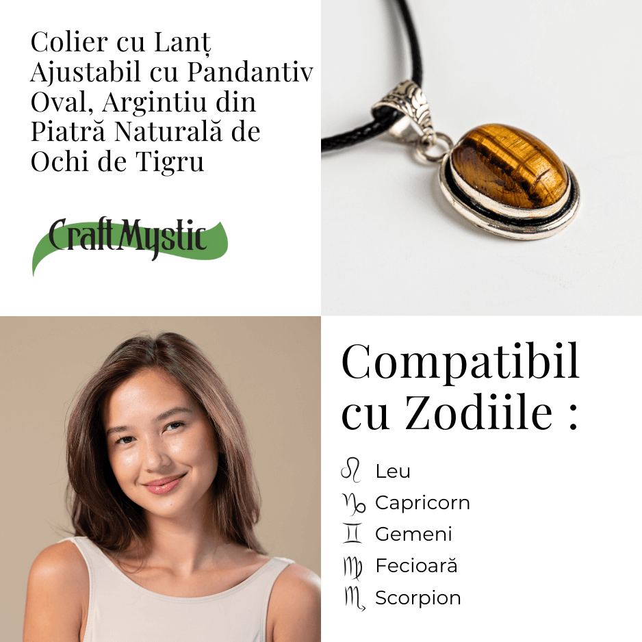 Colier cu pandantiv oval din Ochi de Tigru Natural – Protectie si Curaj