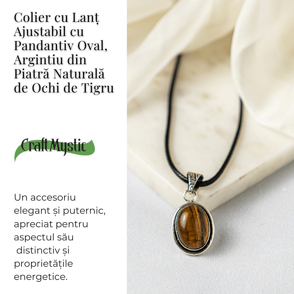 Colier cu pandantiv oval din Ochi de Tigru Natural – Protectie si Curaj