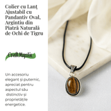 Colier cu pandantiv oval din Ochi de Tigru Natural – Protectie si Curaj