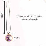 Colier cu pandativ auriu si semiluna din rasina naturala cu piatra de ametist