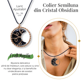 Colier Auriu Elegant in Forma de Semiluna cu Cristal Obsidian, Lungime Lant Ajustabila 34-38 cm