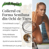 Colier Auriu Elegant in Forma de Semiluna cu Cristal Ochi de Tigru