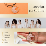 Colier Rafinat Auriu in Forma de Semiluna cu Cristal Cuart Roz