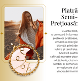 Colier Rafinat Auriu in Forma de Semiluna cu Cristal Cuart Roz